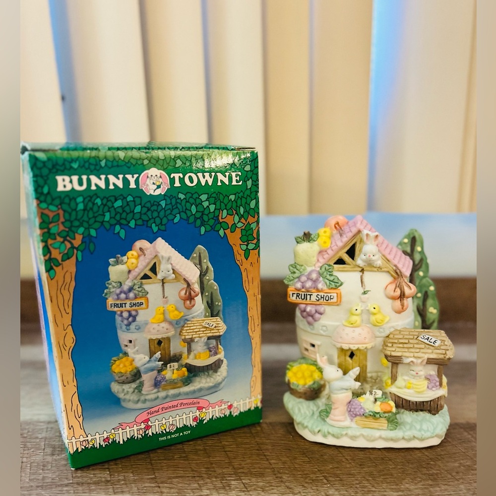 Bunny Towne Fruit Shop Decor, Hand Painted, Genuine Porcelain, Collectible